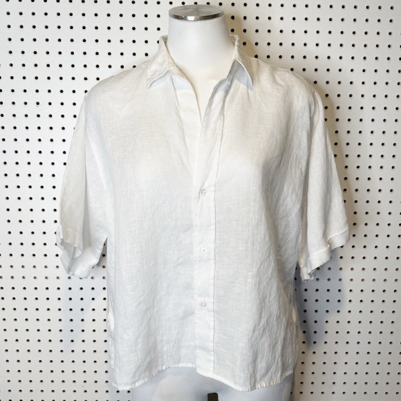 Frank & Eileen Tops - Frank & Eileen | Rosie Short-Sleeve Button-Up Shirt in White Italian Linen Sz. M